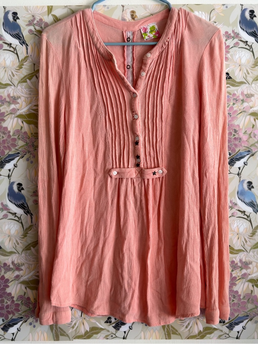 Free People Coral Star Button-Front Blouse